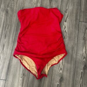 J. Crew Red Strapless One-Piece Swimsuit